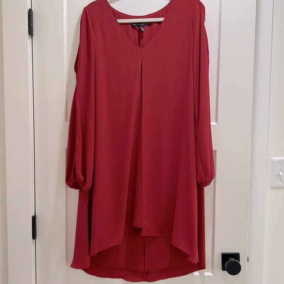 White House Black Market Dark Red Long Sleeve Dress w overlay and detailing - Picture 1 of 7